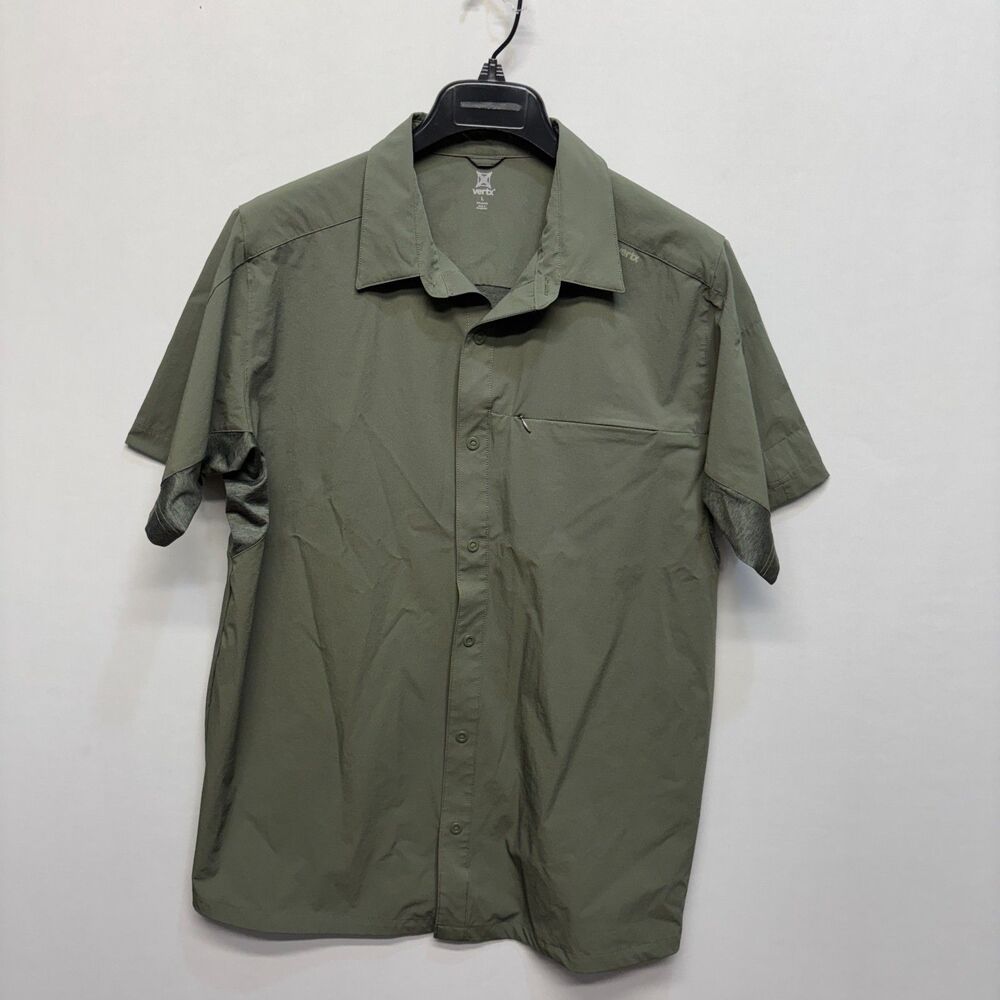 Vertx Men Short Sleeve Button Down Shirt Size Large Olive Green C095 -18